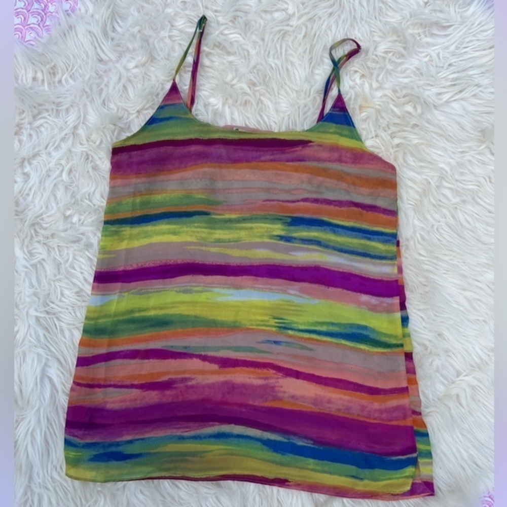 Show Me‎ Your Mumu Size Medium Adjustable Strap Sheer Rainbow Stripped Tank Top
